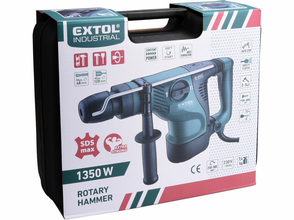 Kladivo vŕtacie a sekacie SDS-MAX Extol Industrial 1350W – výkon 14J