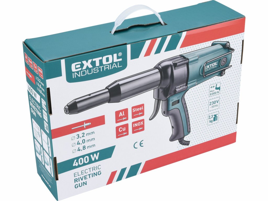 EXTOL INDUSTRIAL nitovacia pištoľ 400W s olejovým chladením a sponou na opasok