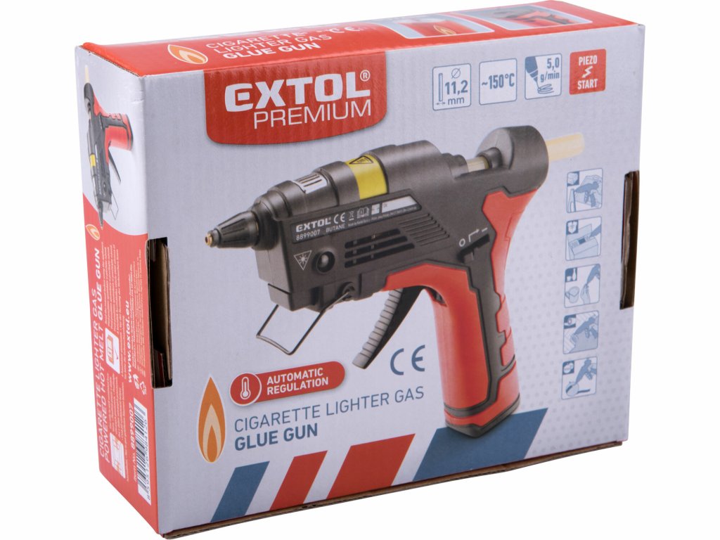 Plynová tavná lepiaca pištoľ EXTOL PREMIUM 11,2 mm na drevo, plasty a keramiku