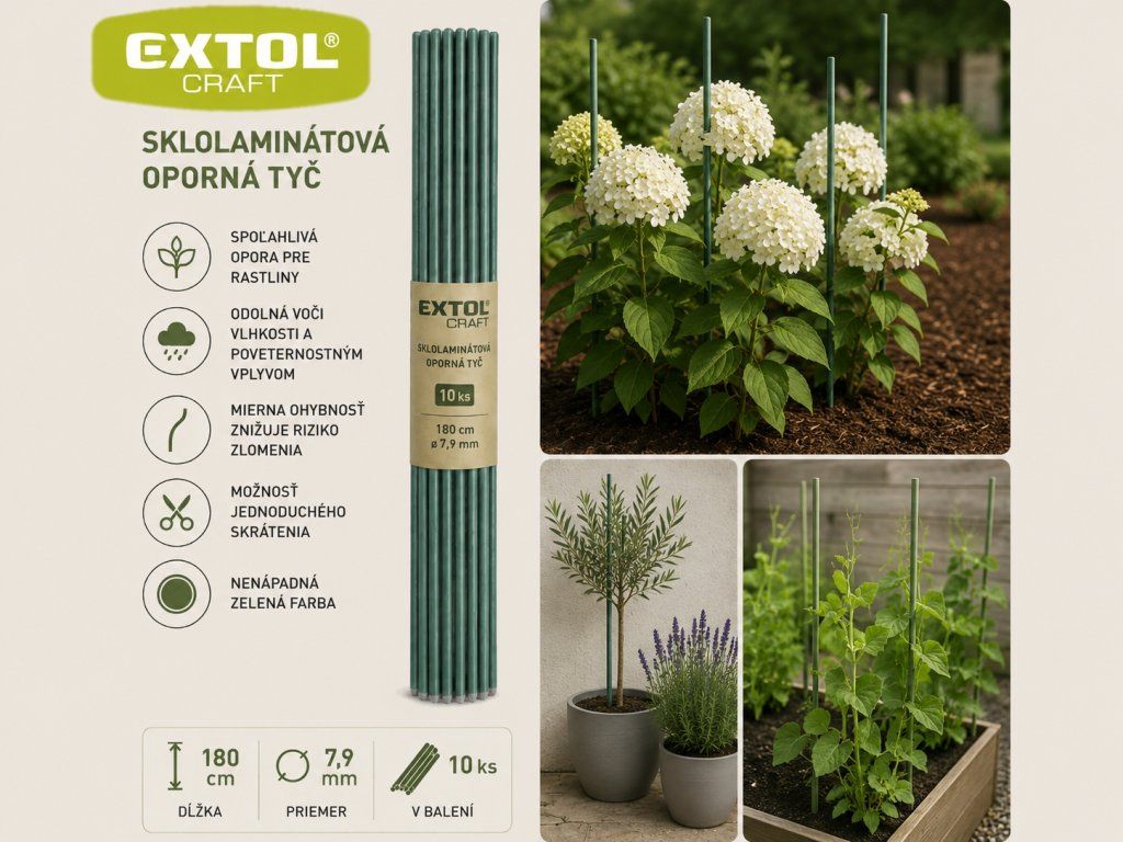 Sklolaminátová tyč EXTOL CRAFT - spoľahlivá opora pre rastliny