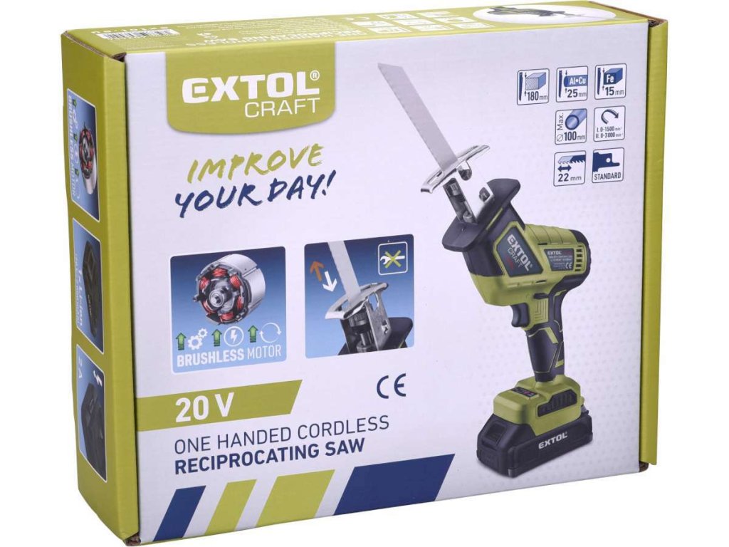 Chvostová píla akumulátorová EXTOL CRAFT 20V s bezuhlíkovým motorom