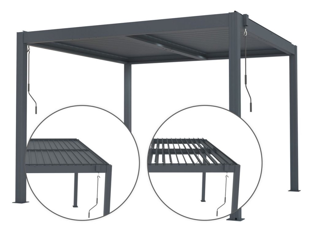 G21 Austin 3x3 m Antracitová: Hliníková pergola s lamelami, ktorá vás ochráni