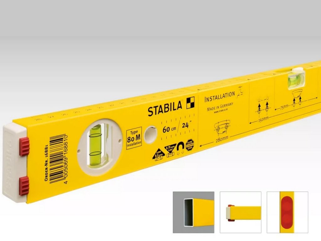 STABILA 80 M vodováha pre inštalatérov - s vytlačenými rozmermi a magnetmi