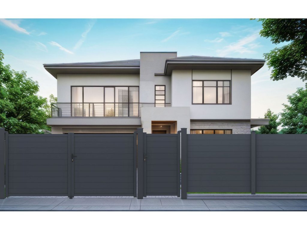 Moderná brána s horizontálnymi lamelami pre bezpečný vstup na pozemok