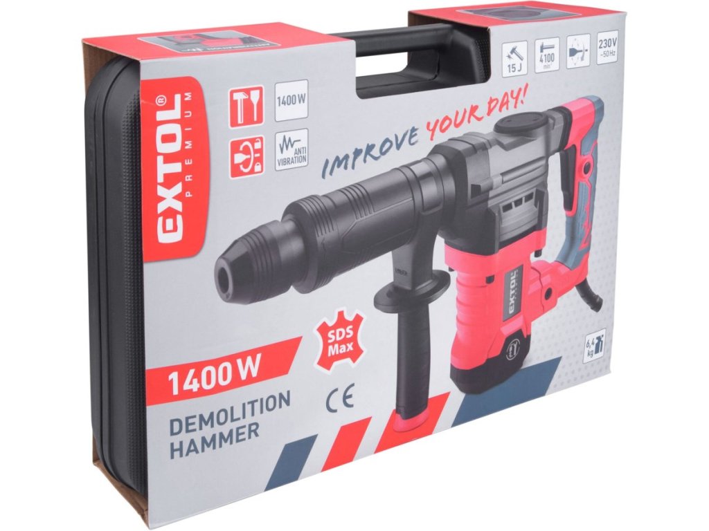 Kladivo sekacie, SDS-max, príkon 1400W, energia úderu 15J, EXTOL PREMIUM