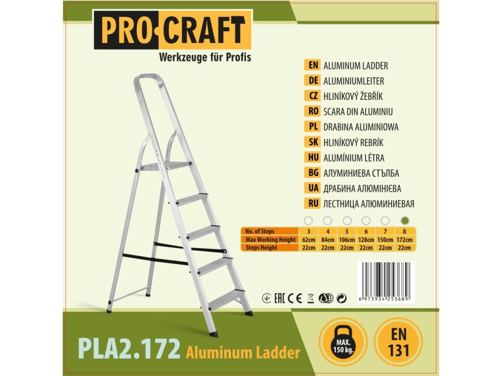 Hliníkové schodíky Procraft PLA2.172 s nosnosťou 150 kg