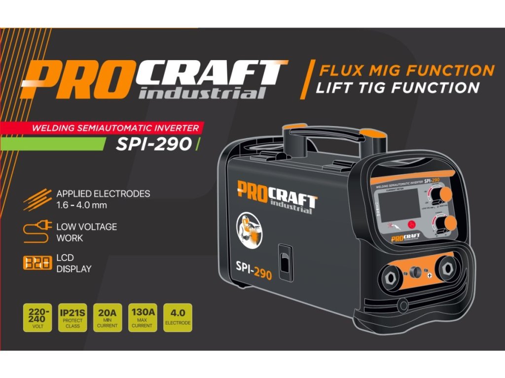 Invertorová zváračka Procraft SPI-290 s funkciou Synergy a FLUX režimom