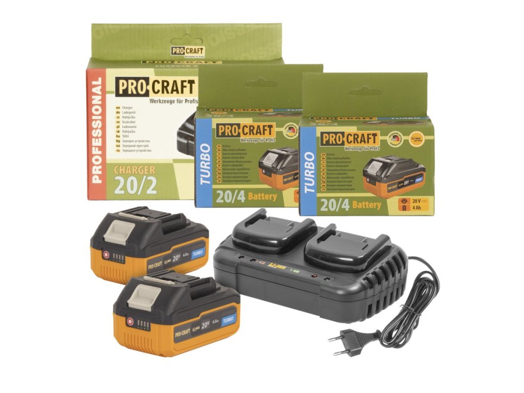 Sada 2× akumulátor Procraft 20/4 Turbo 4Ah a nabíjačka pre dve batérie
