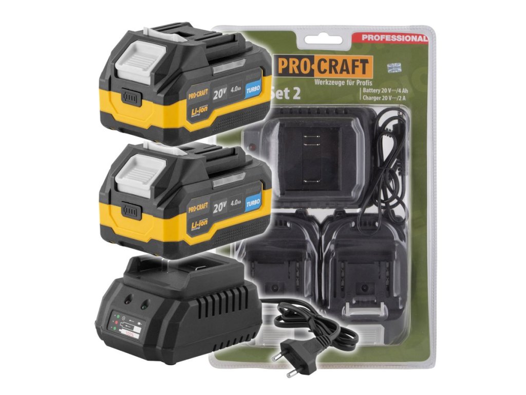Sada batérií 20V 4Ah a nabíjačka Procraft PBC-Set 2 pre dlhú prácu