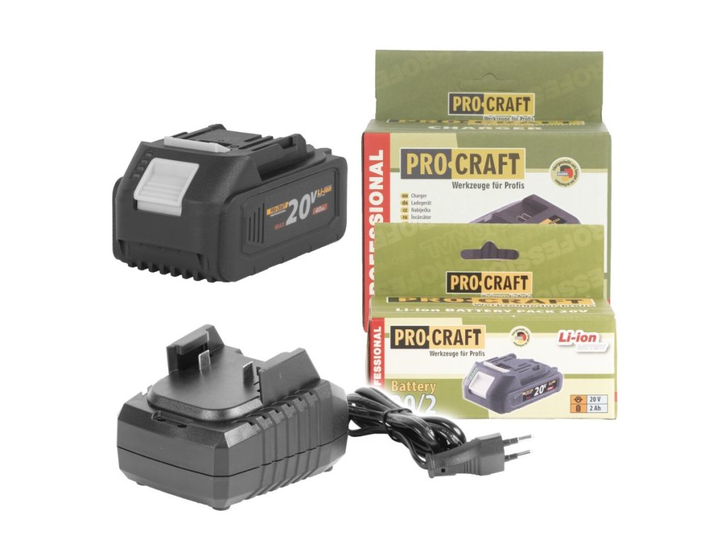 Sada akumulátora Procraft 20/4 a nabíjačky Procraft 20/1 pre dielňu