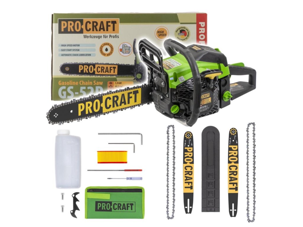 Výkonná benzínová reťazová píla Procraft GS-52P s Easy Start