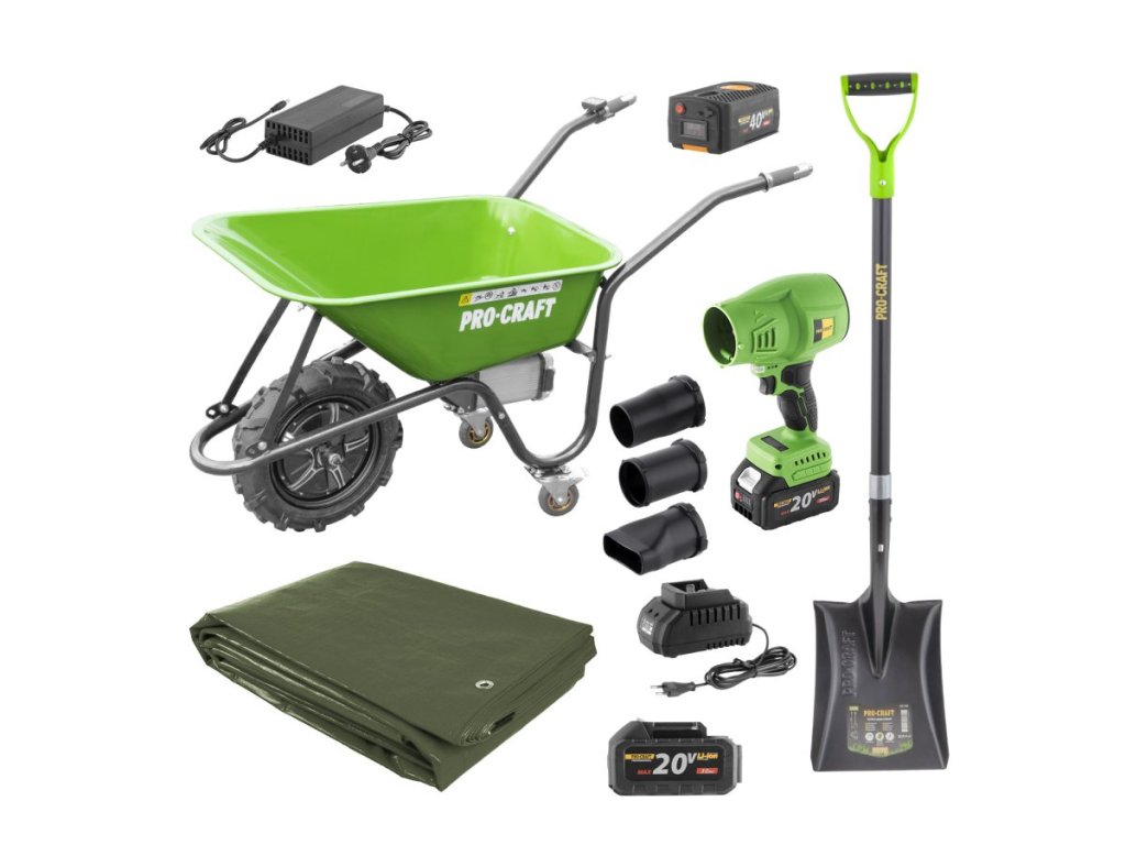 Elektrický fúrik s batériou a fukárom na lístie