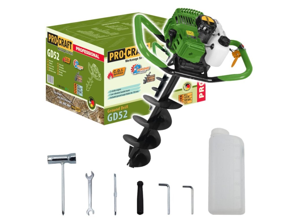 Motorový zemný vrták Procraft GD52 s vrtákom 150 mm