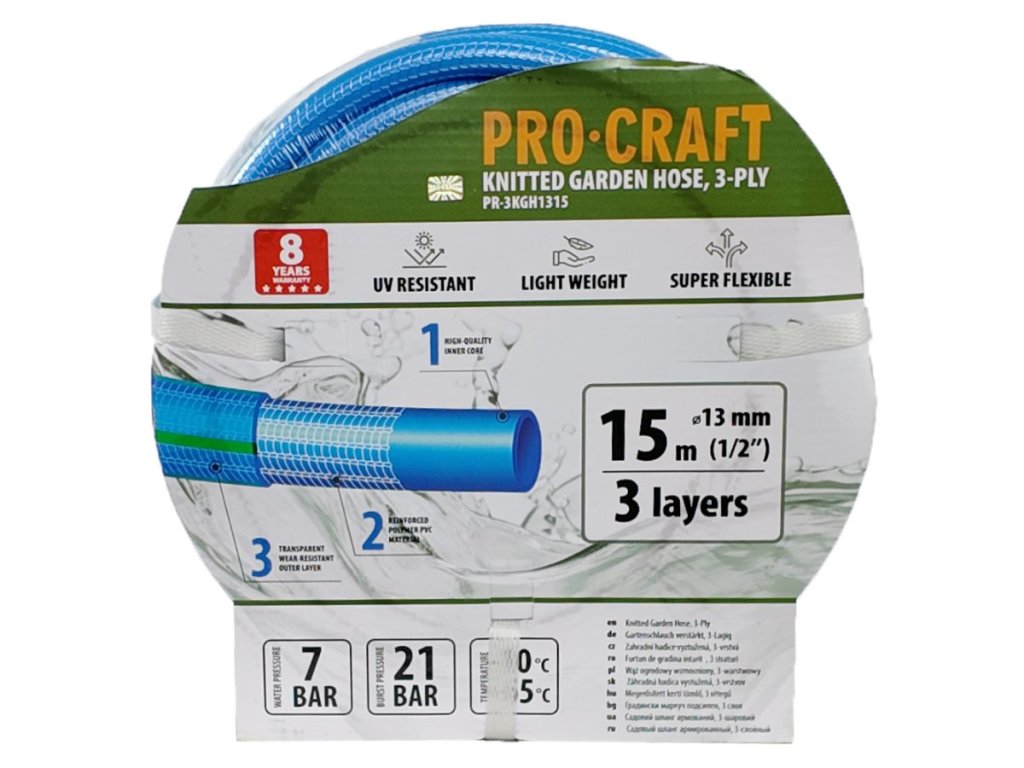 Trojvrstvová záhradná hadica Procraft PR-3KGH1315 s vysokou odolnosťou
