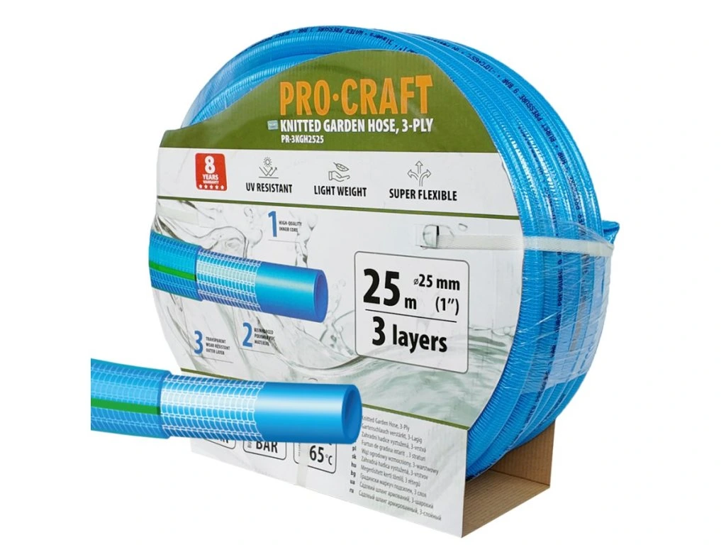 Trojvrstvová záhradná hadica Procraft PR-3KGH2525 vystužená 1 palec