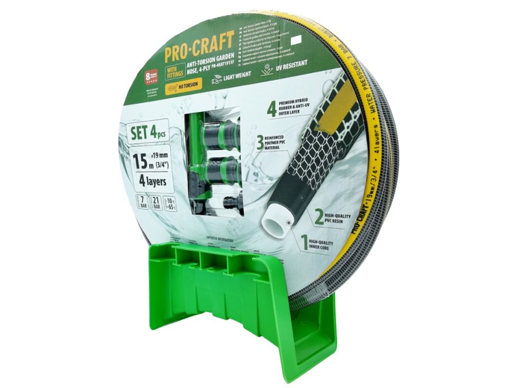 Odolná 4-vrstvová záhradná hadica Procraft PR-4KAT1915F do tlaku 21 bar
