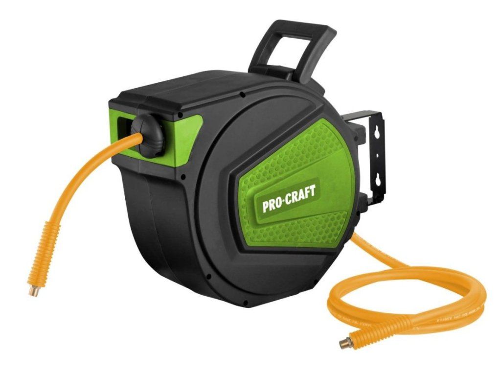 Samonavíjací bubon s hadicou na stlačený vzduch Procraft HK10 s 10 m dosahom