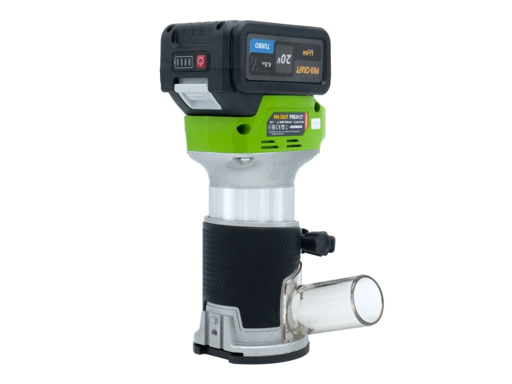 Bezuhlíková akumulátorová horná frézka PROCRAFT POB24 s 3 základňami