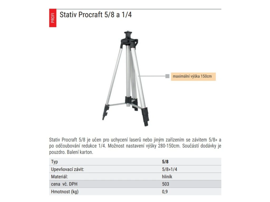 Statív na laser Procraft 5/8 pre presné meranie