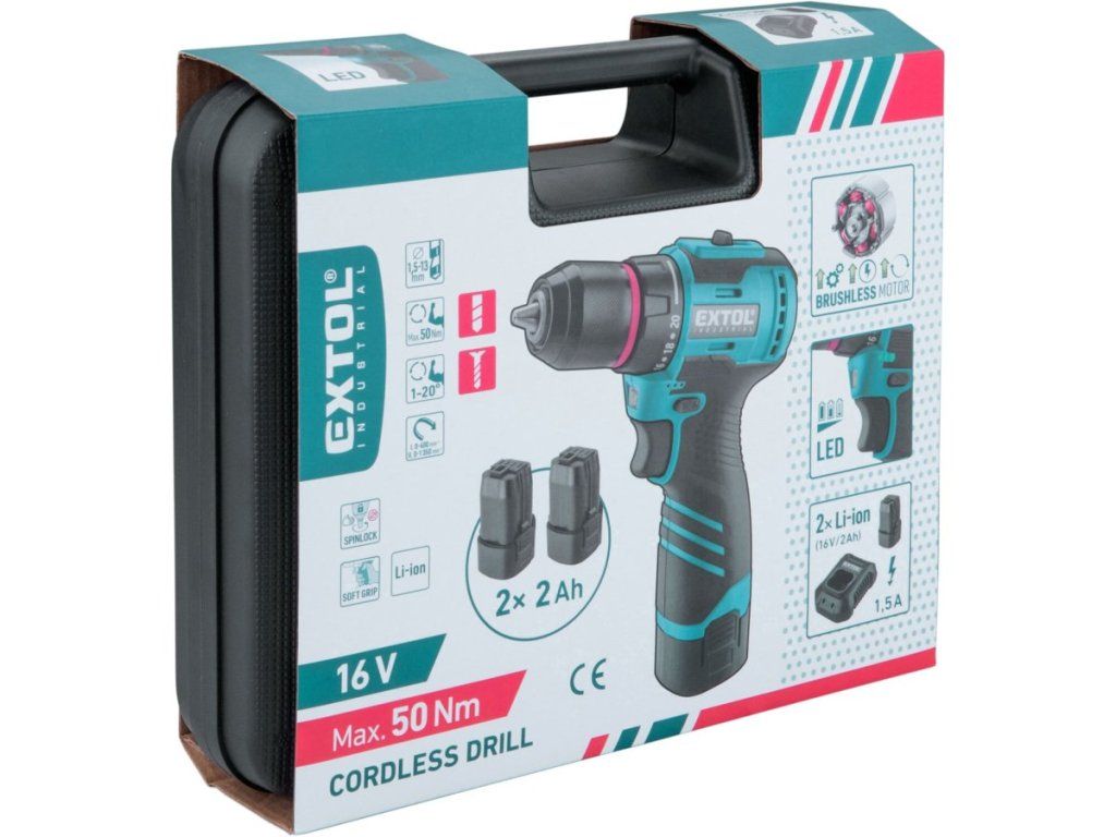 Kompaktná akumulátorová vŕtačka EXTOL INDUSTRIAL 8791155 do úzkych priestorov