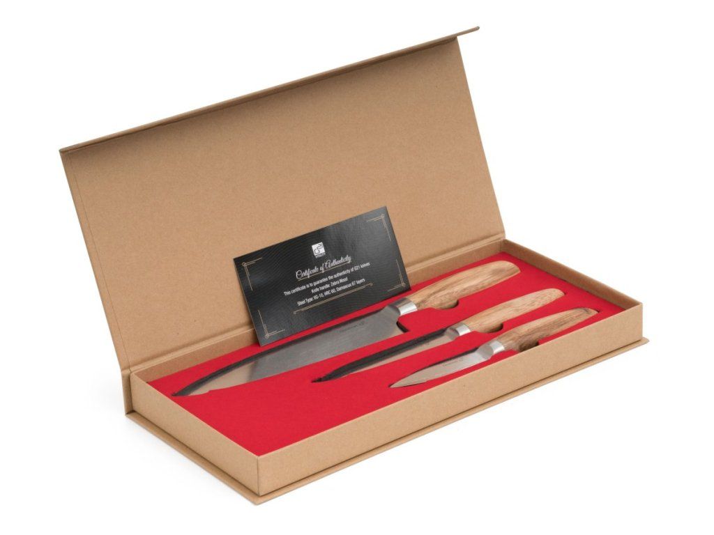 G21 Gourmet Damascus: Sada 3 nožov v drevenom puzdre