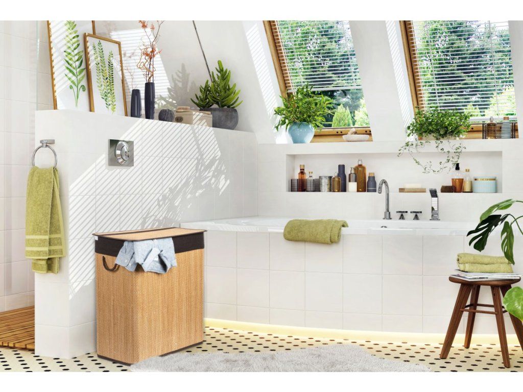 Dvojdielny bambusový kôš na bielizeň G21 105 l pre jednoduché triedenie