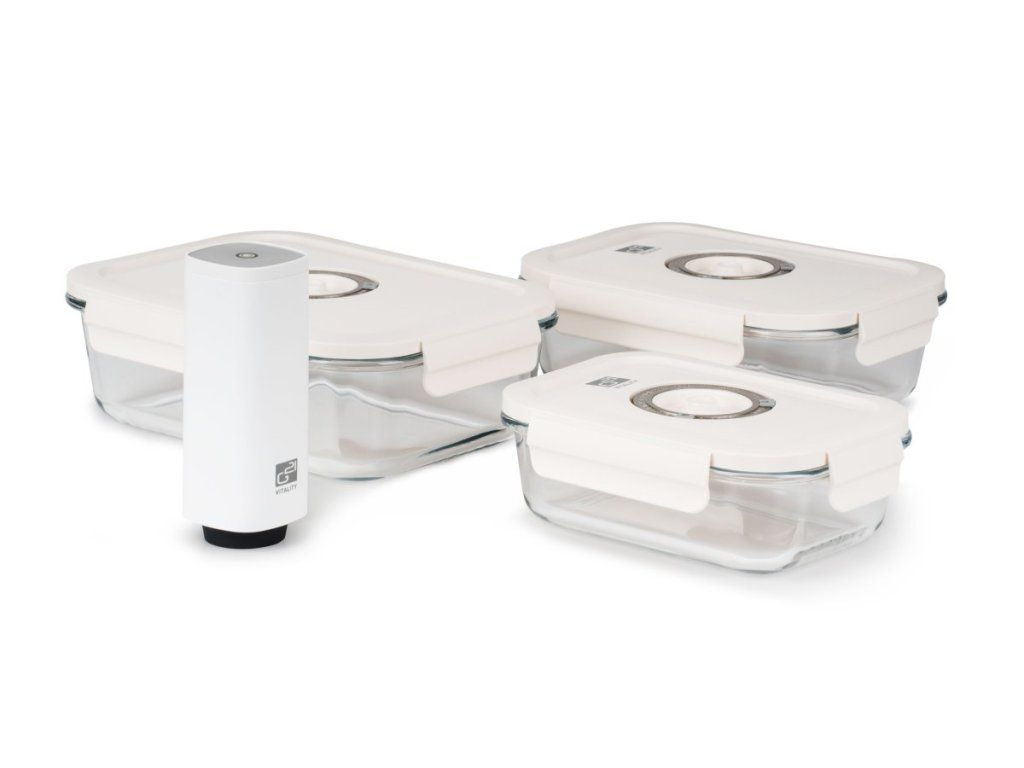 Set G21 vákuovacích dóz s pumpou, 4 ks zo skla odolného do 400 °C