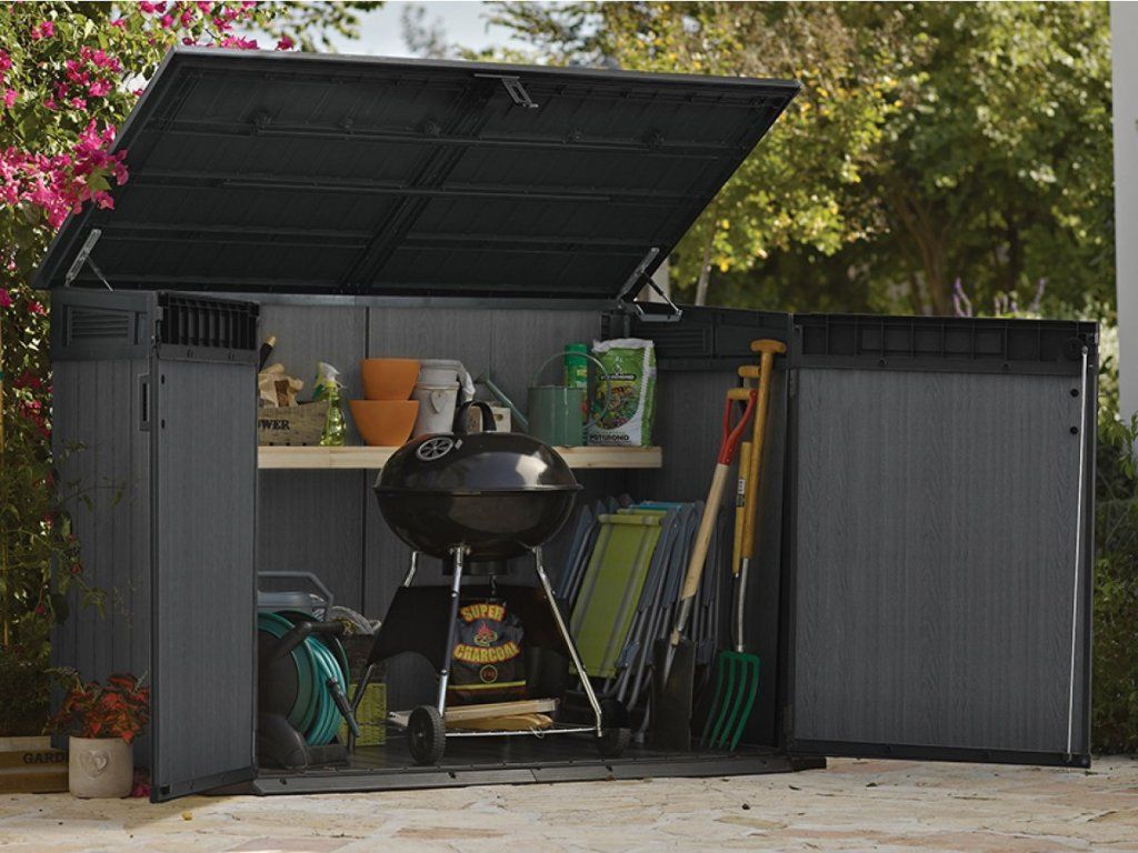 Odolný záhradný úložný box Keter Cortina Mega v grafitovej farbe