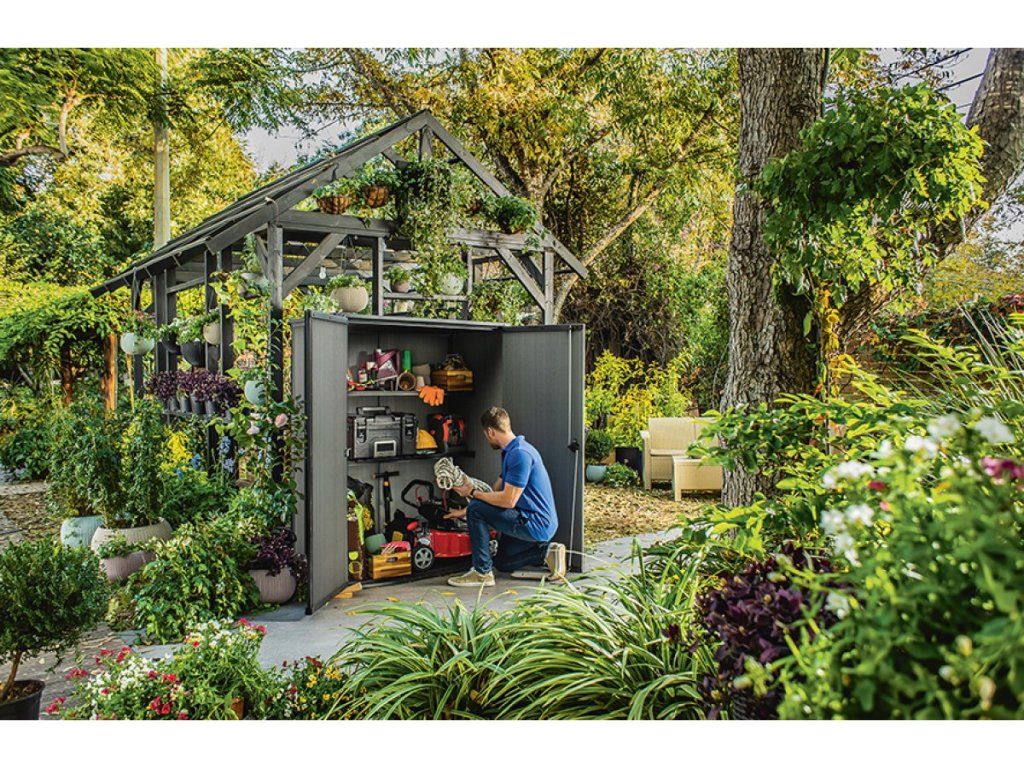 Vysoký záhradný box Keter Cortina Alto na náradie a kosačku