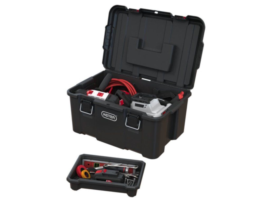 Keter Stack’N’Roll Tool Box s kovovými sponami a ergonomickou rukoväťou