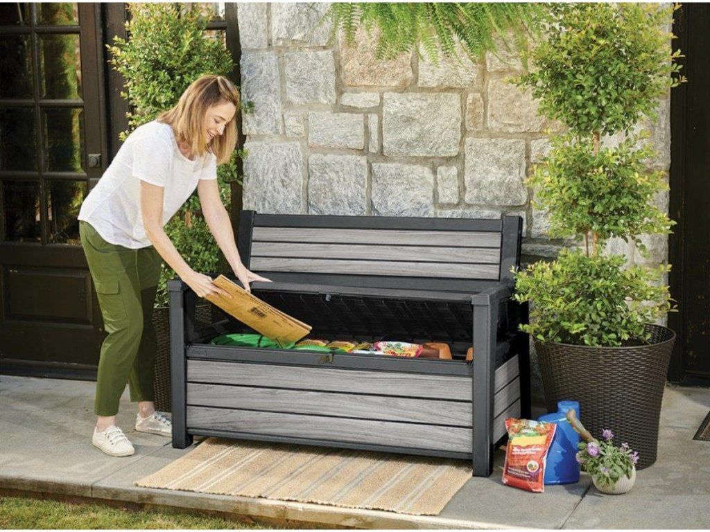 Úložný box a lavica KETER Deco Garden Bench Ashwood 265 l