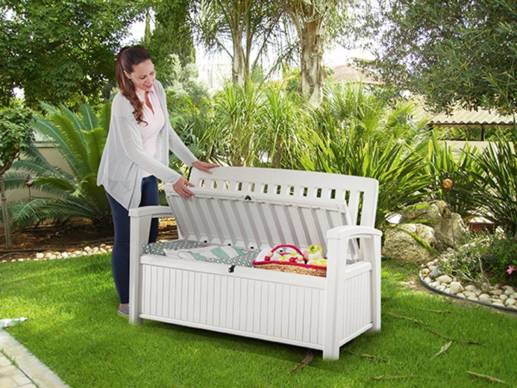 Biela lavička KETER Patio Bench s boxom 227 l