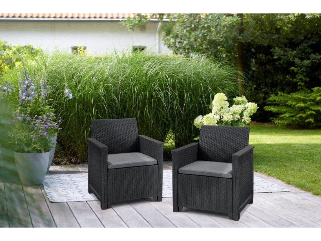 Odolné záhradné kreslo Keter Elodie grafitové 2 ks s podsedákmi