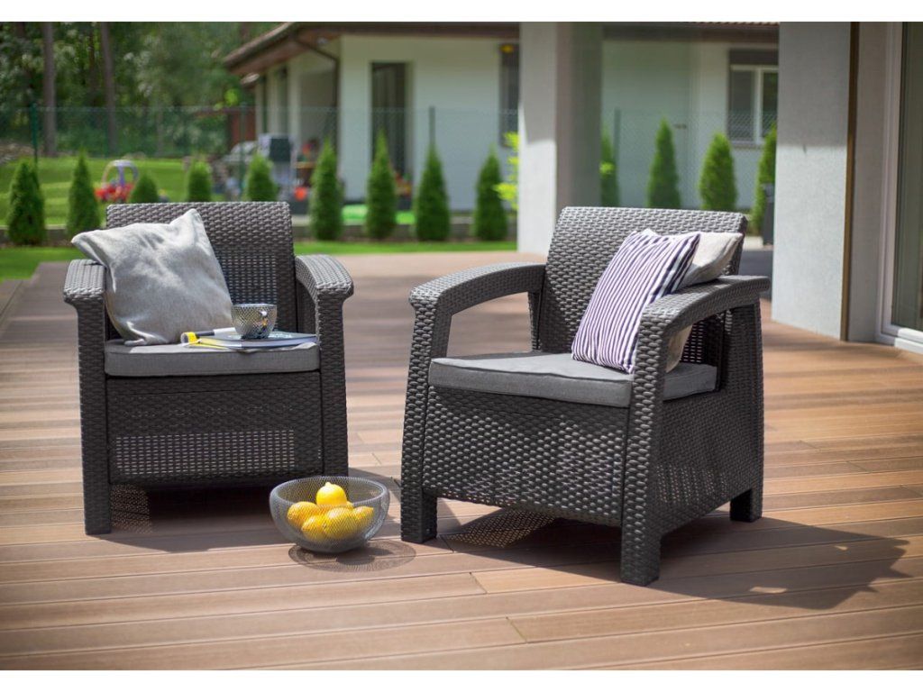Odolné kreslá Keter Corfu duo set v elegantnej cappuccino farbe
