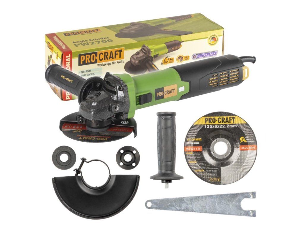 Uhlová brúska Procraft PW2700 zvládne prach vďaka filtru