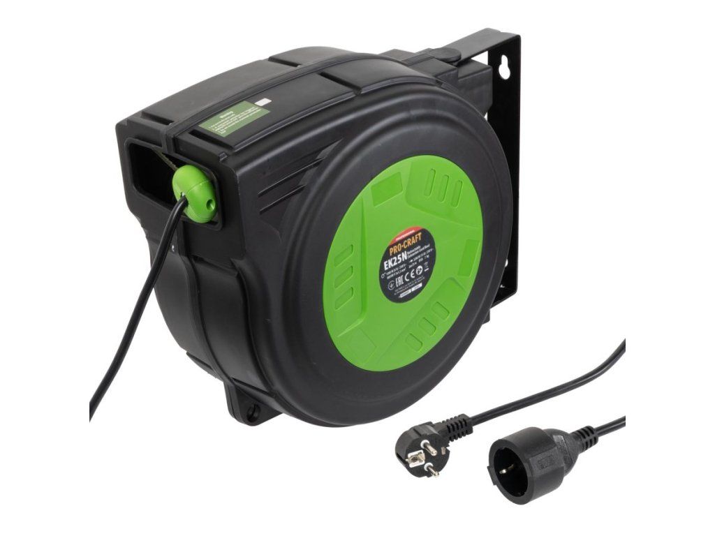 Samonavíjací predlžovací kábel bubon 230V Procraft EK25N, 25 m, 3 200 W, vodič H05VV-F 3G1,5 mm²
