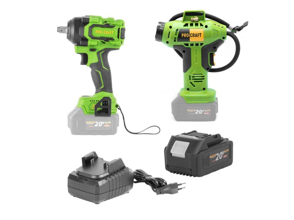 Sada aku rázový uťahovák a aku kompresor Procraft PWA18 + LK20 do garáže aj dielne