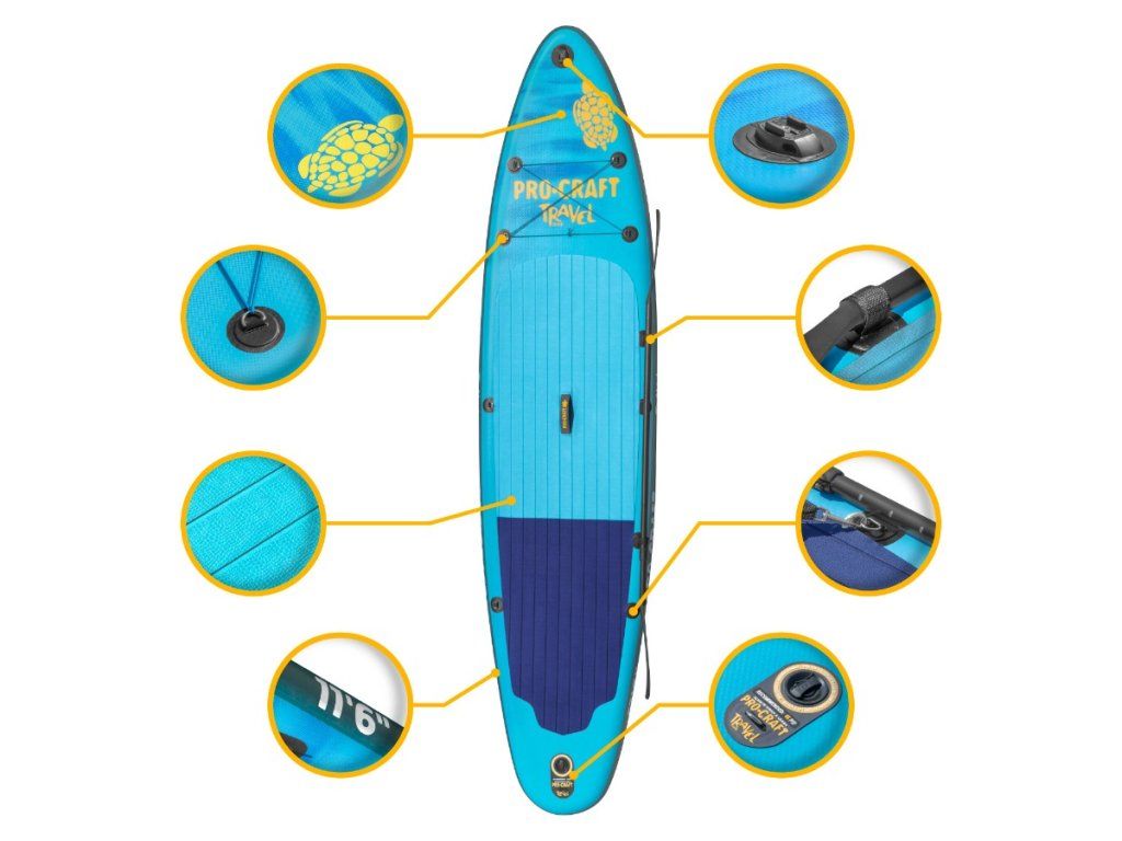 Nafukovací paddleboard PROCRAFT Travel SUP350 na jazerá aj rieky