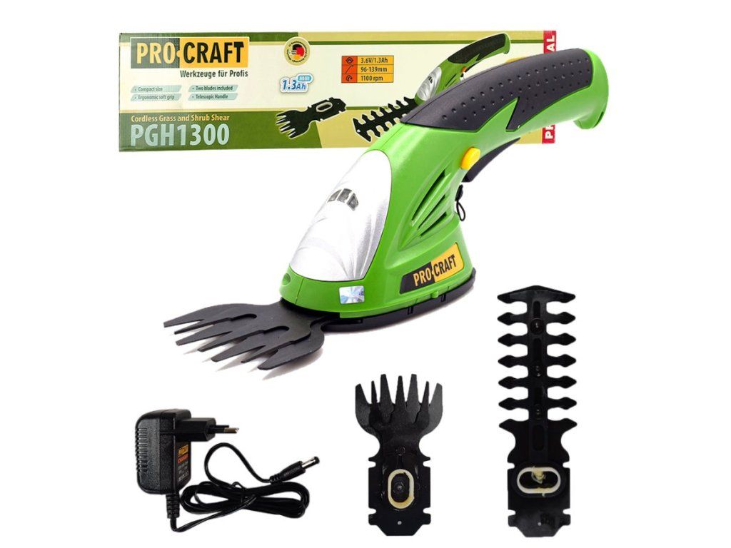 Aku nožnice na trávu a kríky Procraft PGH1300 s teleskopickou rukoväťou a kolieskami