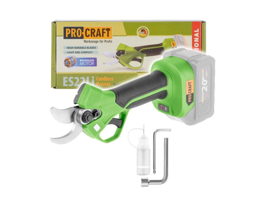 Aku nožnice na konáre PROCRAFT ES22Li pohľad na spúšť a vypínač napájania