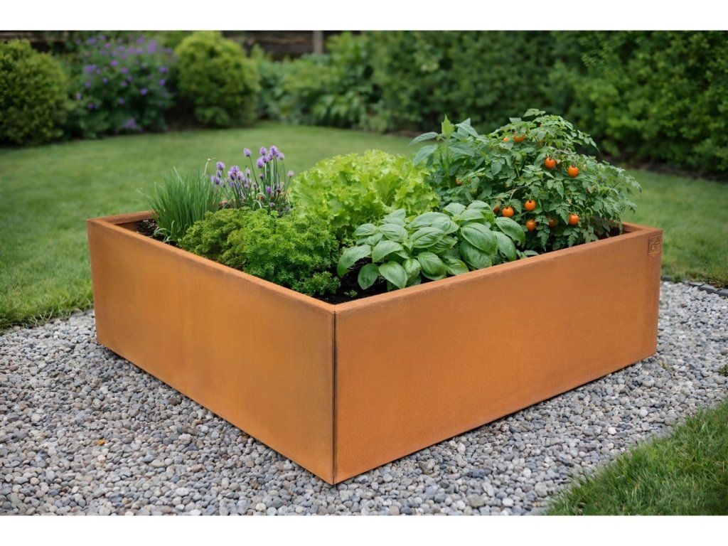 Detail skrutkového spojenia na vyvýšený záhon G21 Corten 132 x 32 x 132 cm
