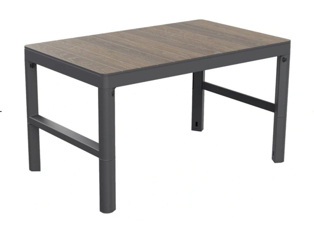 Záhradný stôl Keter Lyon Deco nastavený na výšku štyridsať centimetrov pre kávové posedenie.