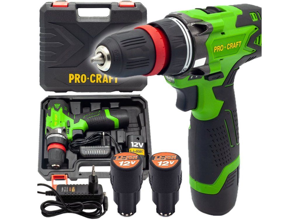 Aku skrutkovač Procraft PA12DFR 12 V so dvoje batériami a kufrom