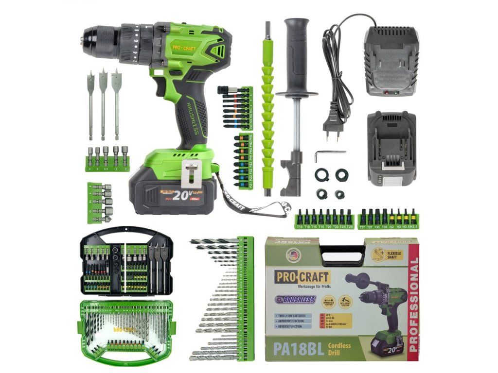 Kompletný set Procraft PA18BL s dvoma 4Ah akumulátormi a nabíjačkou