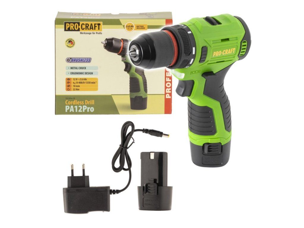 Súprava aku skrutkovača PROCRAFT PA12Pro-1b v balení