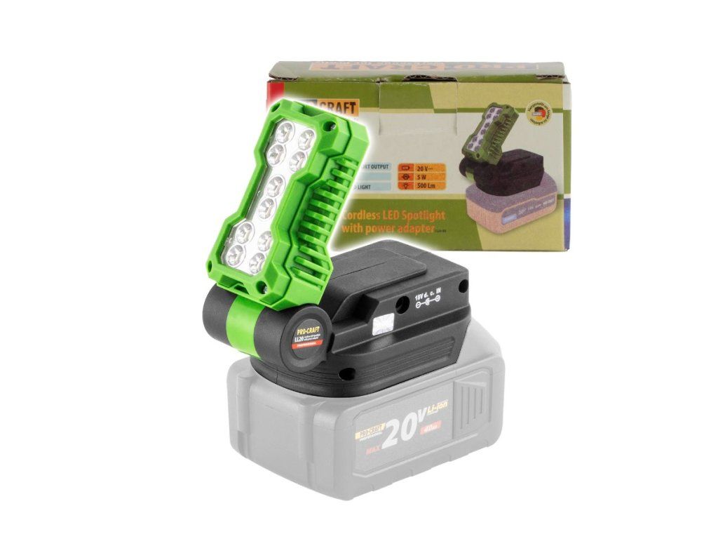 Polohovateľný aku LED reflektor PROCRAFT LL20bb s USB portmi
