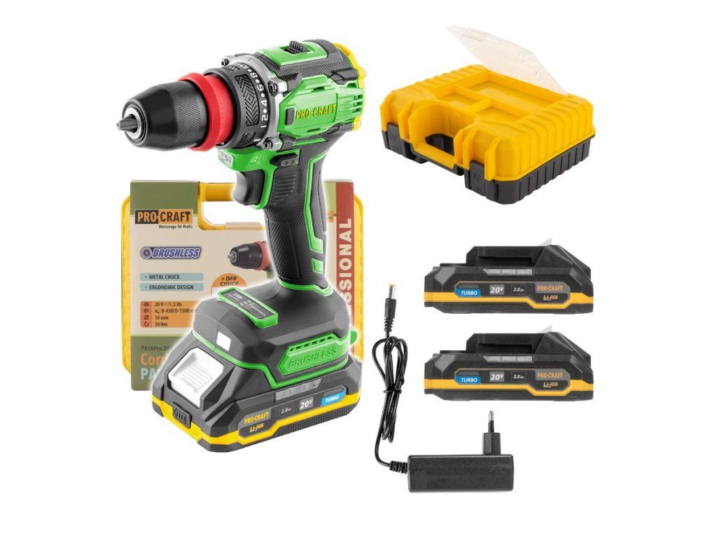 PROCRAFT PA18Pro-2B-C DFR aku vŕtací skrutkovač 20 V s kufríkom a nabíjačkou
