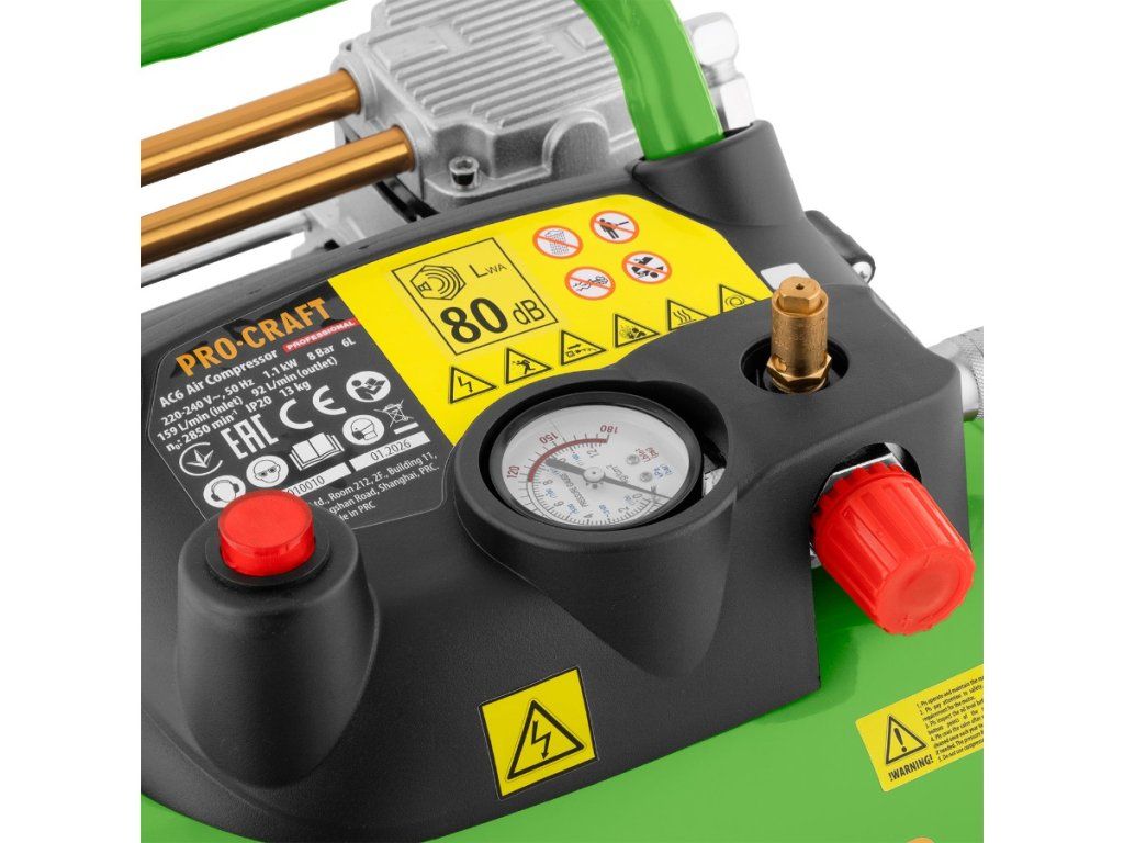 Dvojpiestový motor kompresora Procraft AC6 s príkonom 1100 W
