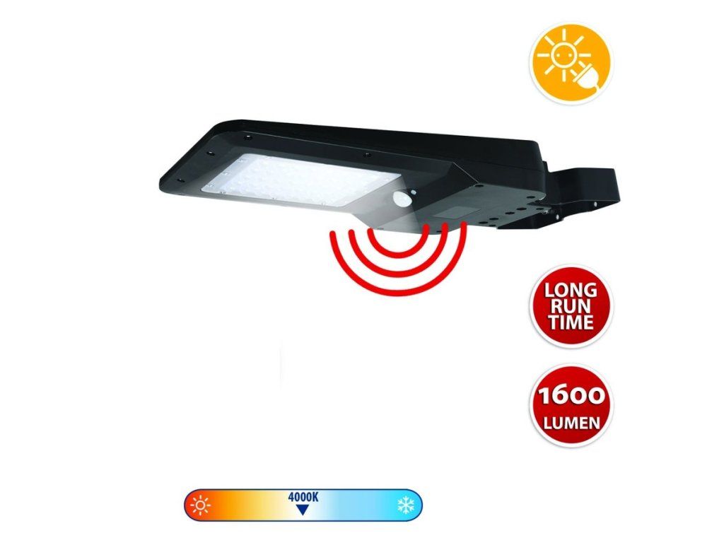 LED solárny reflektor VELAMP SL373 s výkonom 15 W a svietivosťou 1600 lm