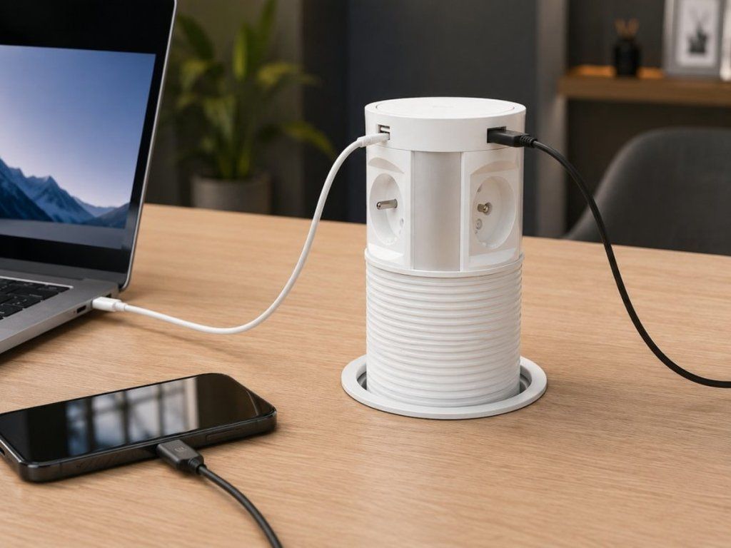 Výsuvný zásuvkový blok s 4 zásuvkami a USB výstupmi